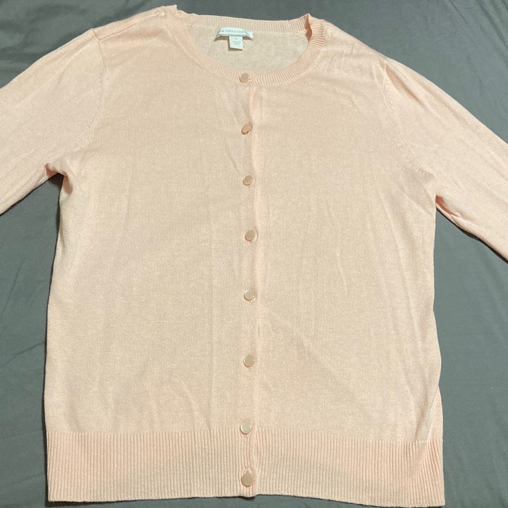 New York & Company Light Blush Pink Cardigan Sweater Medium M